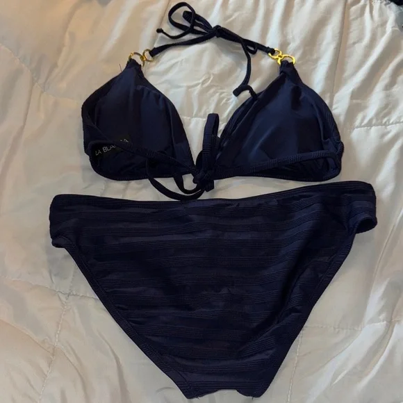 La Blanca Navy Blue Textured Triangle Bikini - Picture 2 of 3